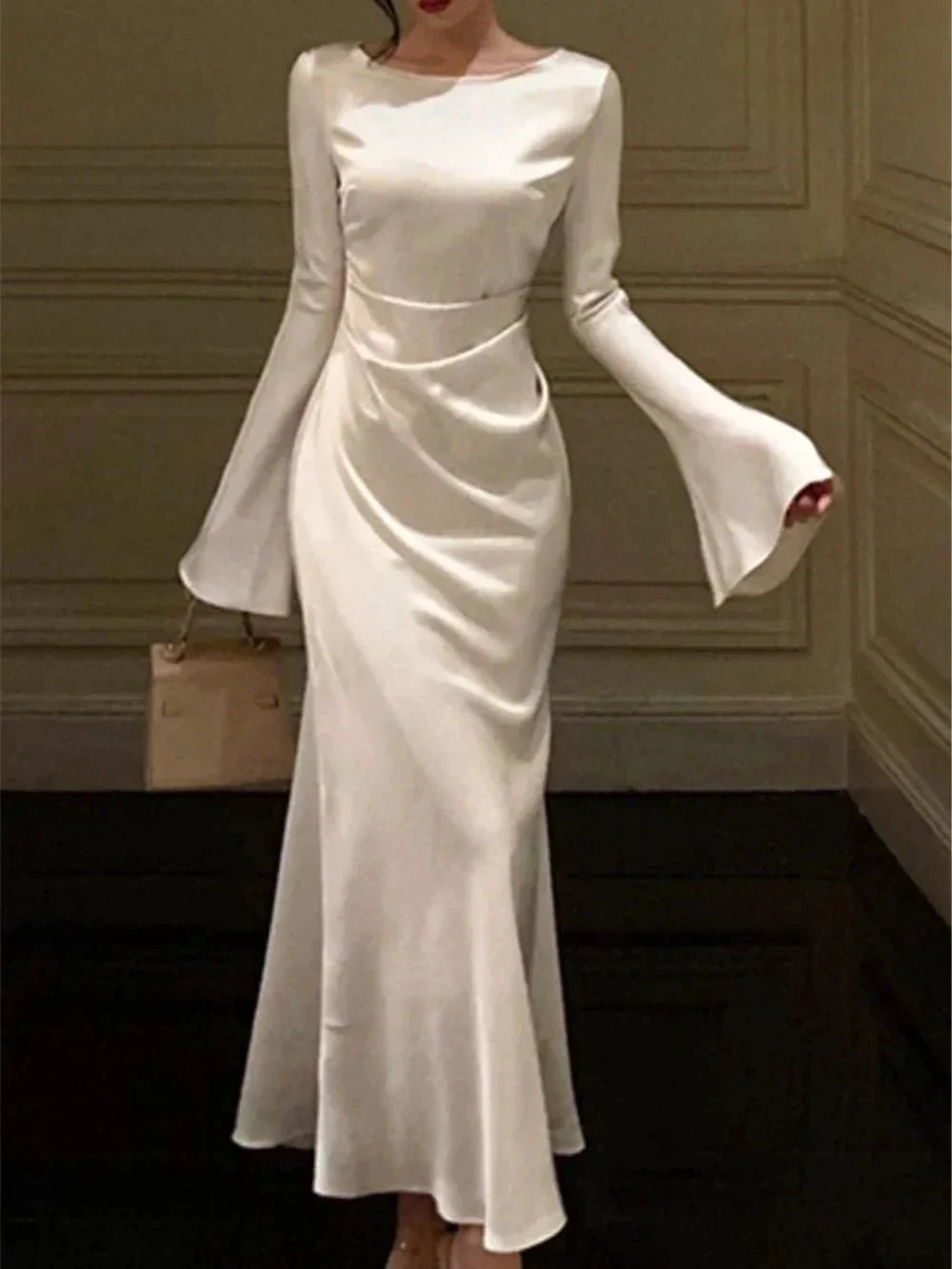 Women's O-Neck Satin Evening Dress Simple White Cocktail Dress Y6894 by simplepromdress