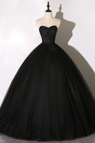 Schwarzes langes Ballkleid aus Spitze A-Linie Abendkleid Y1295