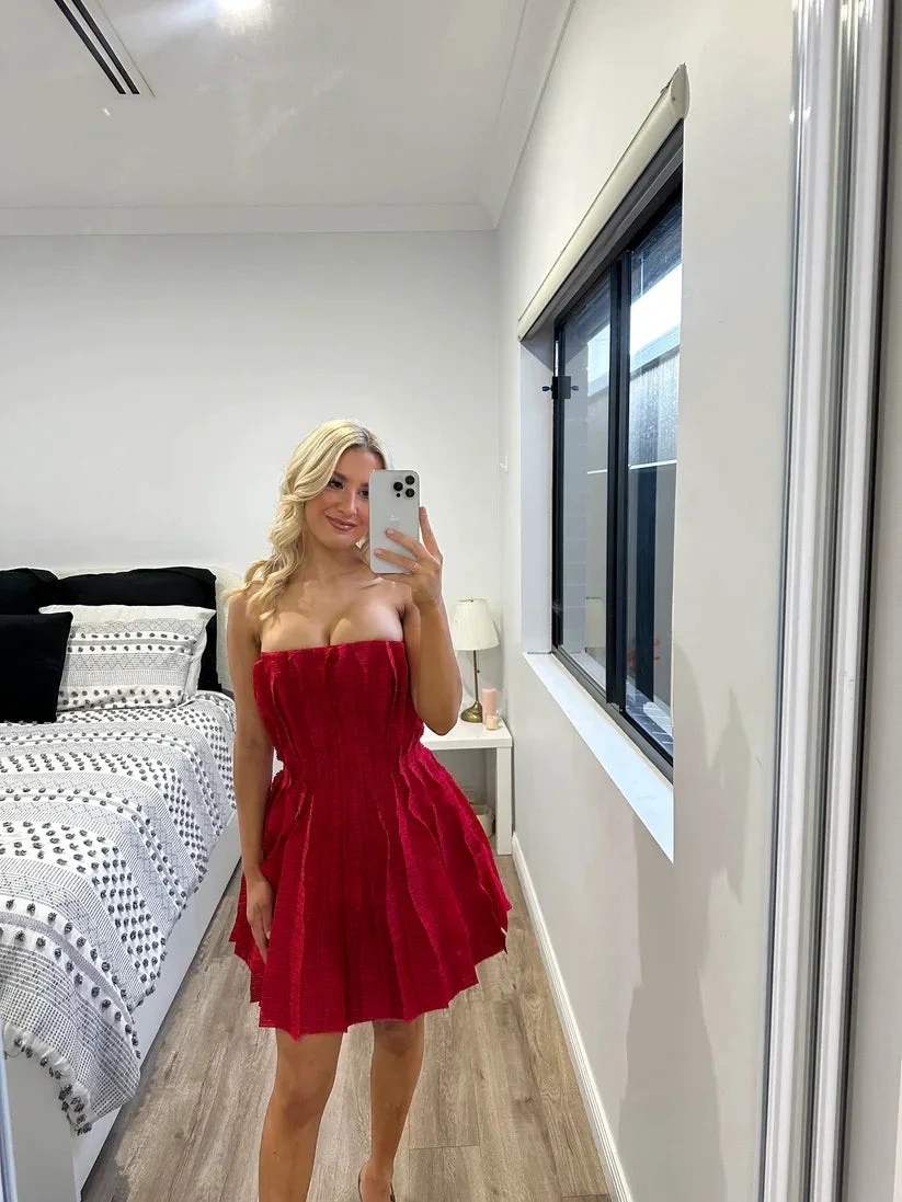 Strapless Red Ruffles A Line Homecoming Dress Mini Prom Dress Y8004 by simplepromdress