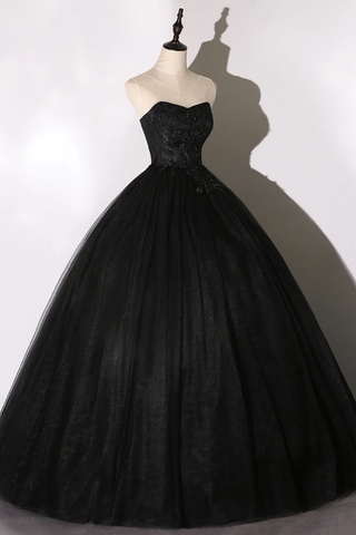 Schwarzes langes Ballkleid aus Spitze A-Linie Abendkleid Y1295