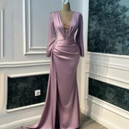 Vintage Purple Prom Dress Long Sleeve Illusion V-neck Mermaid Evening Dress Floor Length Y6647 by simplepromdress