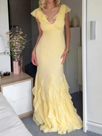 Elegant Yellow Chiffon Mermaid Ruffle Evening Dress Long Evening Gown Y8073 by simplepromdress