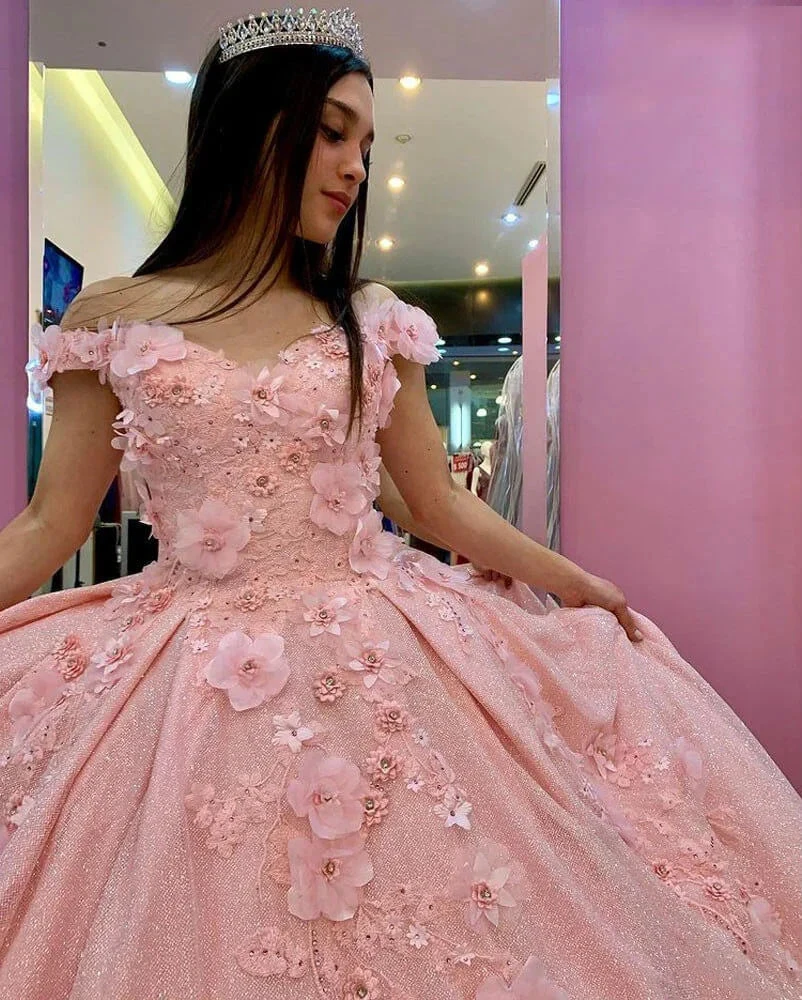 Bling Sequin Sweet 16 Quinceanera Dresses with 3D Applique,New Arrival Ball Gown Y1228 by simplepromdress