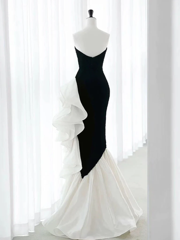 Chic Velvet Black Long Prom Dress Mermaid Pleated Evening Dress Y8048