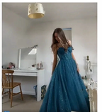 A-line Spaghetti Straps Glitter Tulle Prom Dress Chic Evening Dress Y406 by simplepromdress