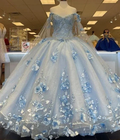 Light Blue Long Dress Cute 3D Applique Off Shoulder Ball Gown Princess Dress Y260 by simplepromdress