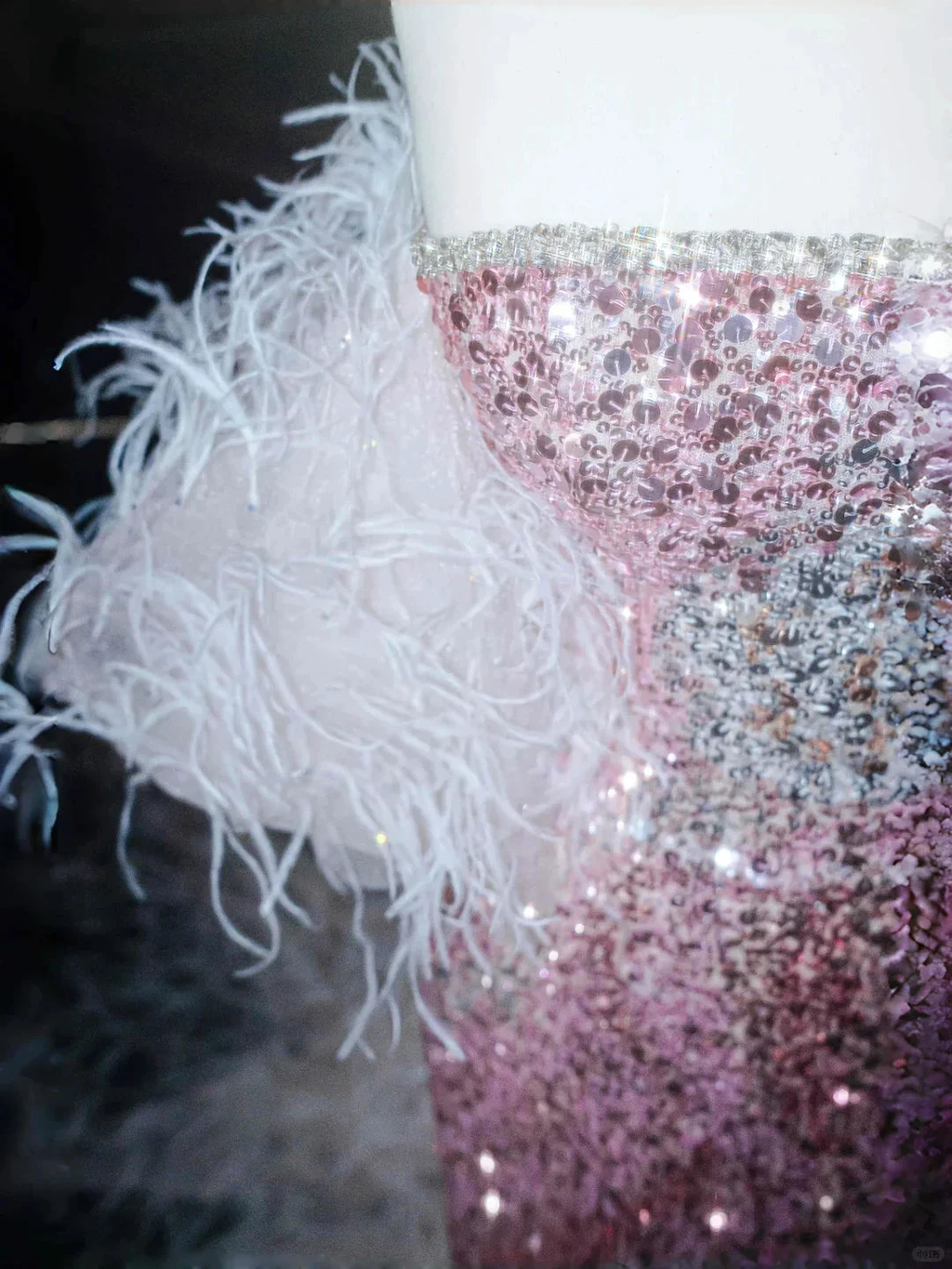 Fairy Pink Strapless Sequins Feathers Mermaid Evening Dress Slit Prom Dress Y8660 by simplepromdress
