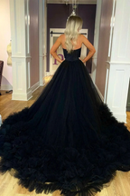 Black Strapless Tulle Long Ball Gown, A-Line Evening Dress Y1797 by simplepromdress