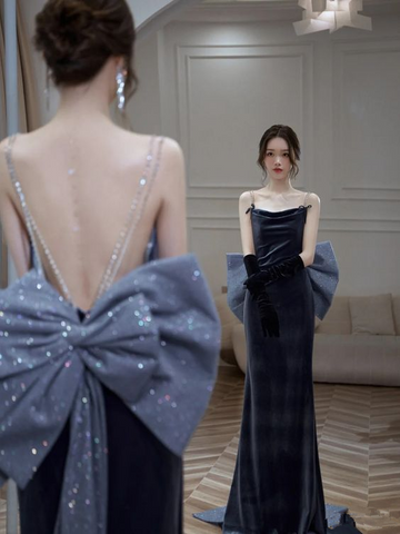 Elegante vestido de noche de sirena con lazo, vestido de recepción, elegante vestido formal Y2067