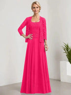 A-line Square Floor-Length Lace Chiffon Mother of the Bride Dress With Sequins by Dreamylily