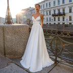 Wedding Dress Sexy Spaghetti Straps V Neck Backless Satin Bridal Gown Sweep Train Vestidos De Novia Marriage Dresses LO2066 by payinti
