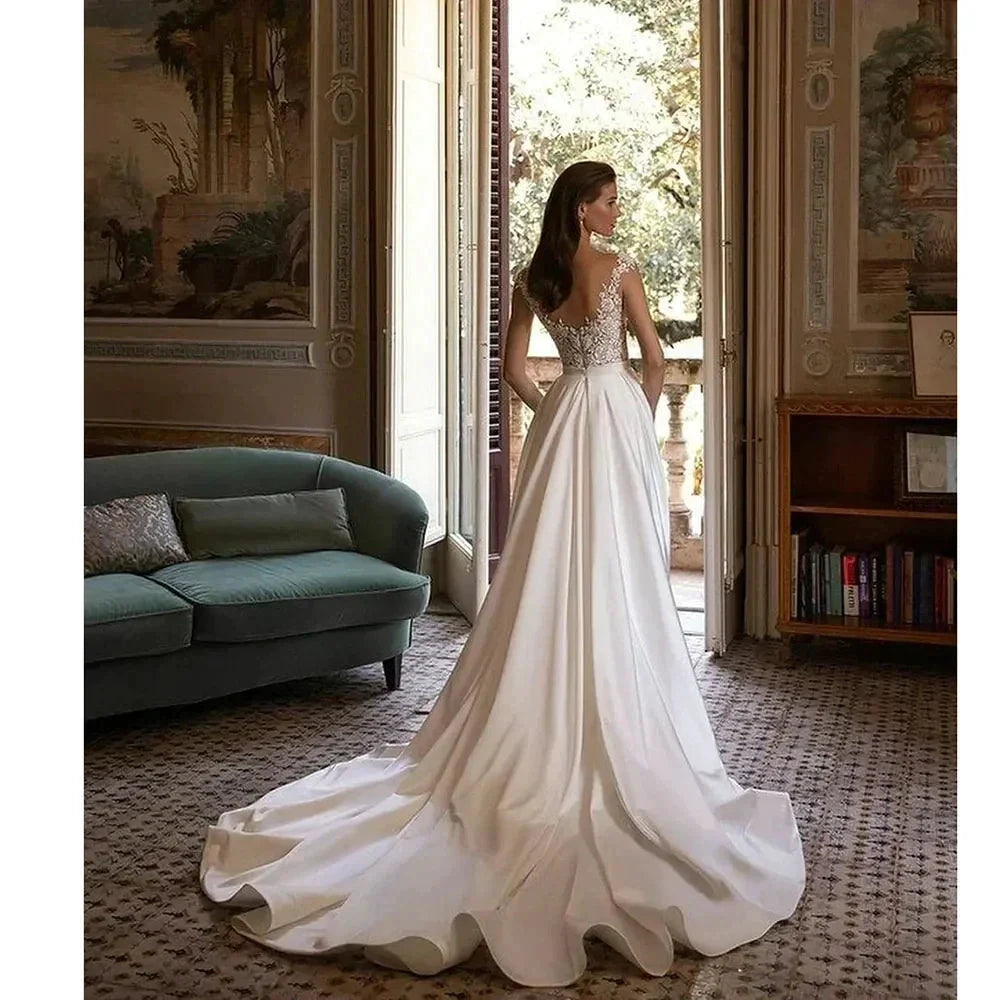 Wedding Dress Stain White Appliques Court Train Pleated Sweetheart Pleat Elegant Vestidos De Fiesta Elegantes Para Mujer 2023 by payinti