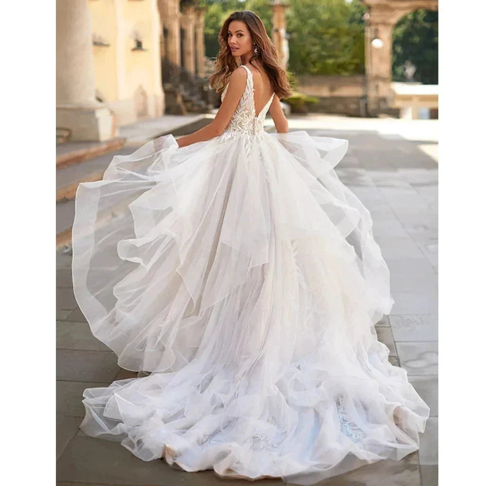 Wedding Dresses 2023 Bohemia A-line Sexy V-neck Pleated Backless Button Bridal Gowns Women's Elegant Backless Vestidos De Novia by payinti