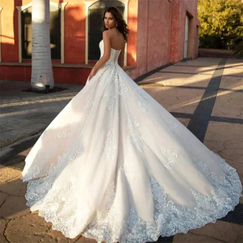 Wedding Dresses Sweetheart Prom Gowns Women's A-Line Sleeveless Lace Applique Back Tie Design Customization Robe Vestidos De Muj by payinti