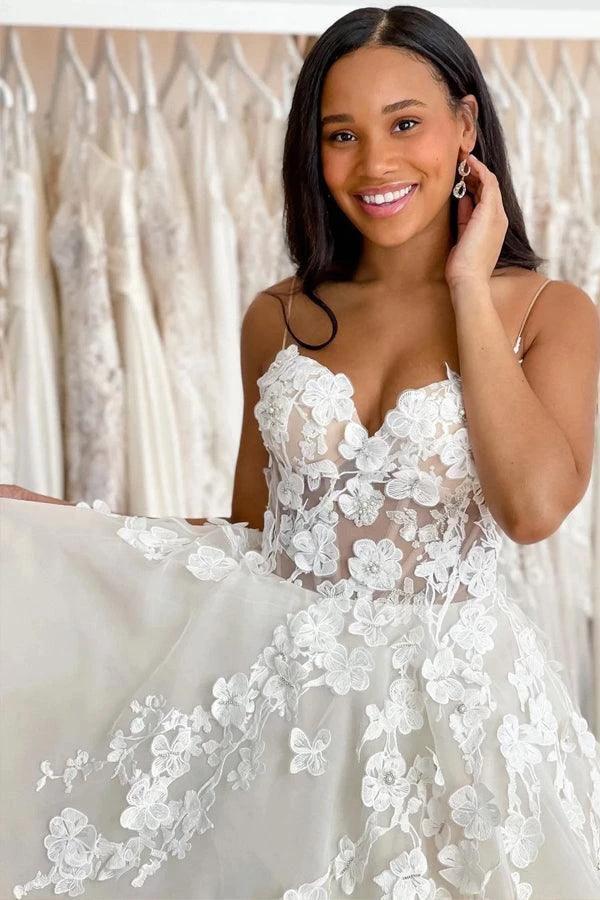 Wedding Gowns Sweetheart Neck Boho 3D Lace Wedding Dresses WD602 by pgmdress