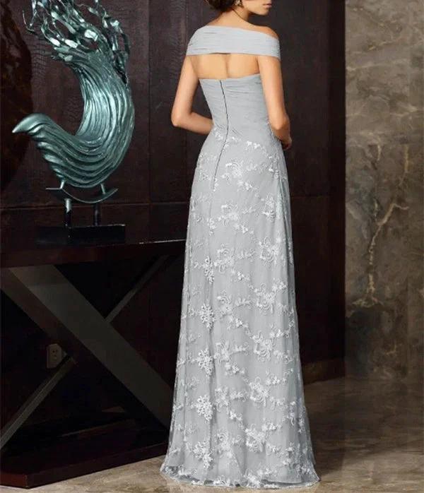 A-Line/Princess Off-The-Shoulder Short Sleeves Tea-Length Chiffon Mother Of The Bride Dresses with Appliques Lace by Dreamylily