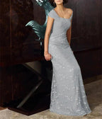 A-Line/Princess Off-The-Shoulder Short Sleeves Tea-Length Chiffon Mother Of The Bride Dresses with Appliques Lace by Dreamylily
