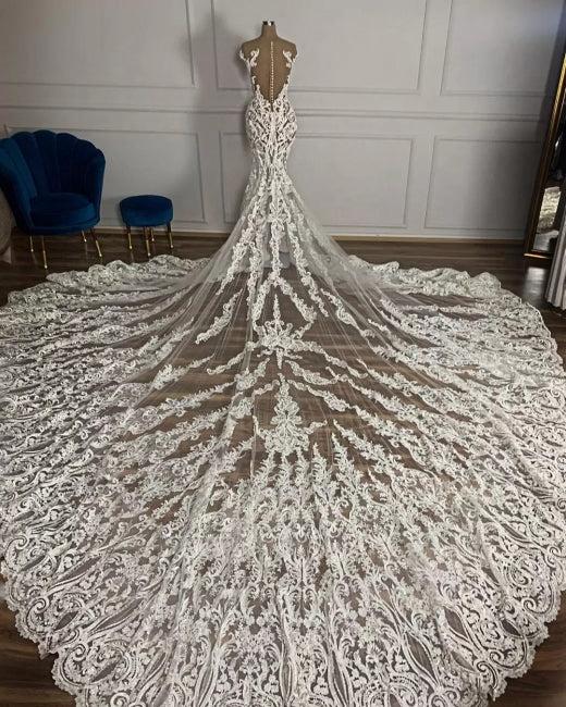 Luxury Mermaid Wedding Dress with Lace Appliques custom made