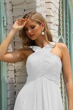 Vestido de dama de honor de gasa con cuello halter para mujer de Numbersea, corte A, largo, formal, para fiesta de graduación, SEA28015 