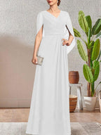 Dark Navy A-Line V-Neck Long Mother of Bride Dress by Dreamylily