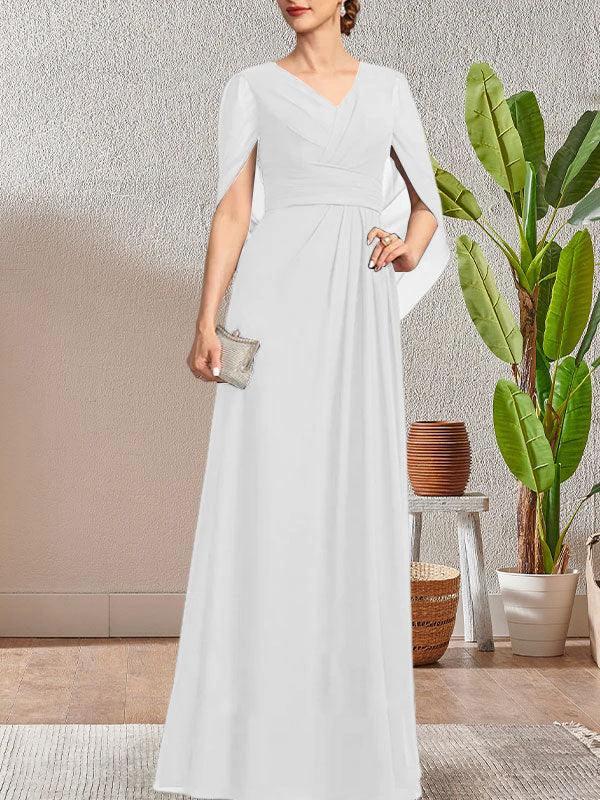 Dark Navy A-Line V-Neck Long Mother of Bride Dress by Dreamylily