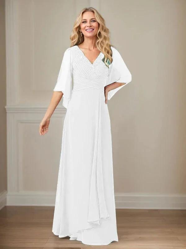 A-Line V-Neck Long Sequins Chiffon Mother Dress by Dreamylily