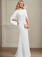 Trumpet/Mermaid Boat Neck Floor-Length Chiffon Mother of the Bride Dress With Pleated by Dreamylily