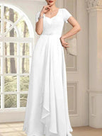 A-line Sweetheart Floor-Length Chiffon Lace Mother of the Bride Dress With Beading Cascading Ruffles by Dreamylily