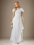 Stormy A-Line V-Neck Ruched Chiffon Dress by Dreamylily