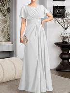 A-line Scoop Floor-Length Chiffon Mother of the Bride Dress With Pleated Beading by Dreamylily