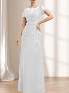 Sheath/Column Scoop Illusion Floor-Length Lace Chiffon Mother of the Bride Dress With Sequins by Dreamylily