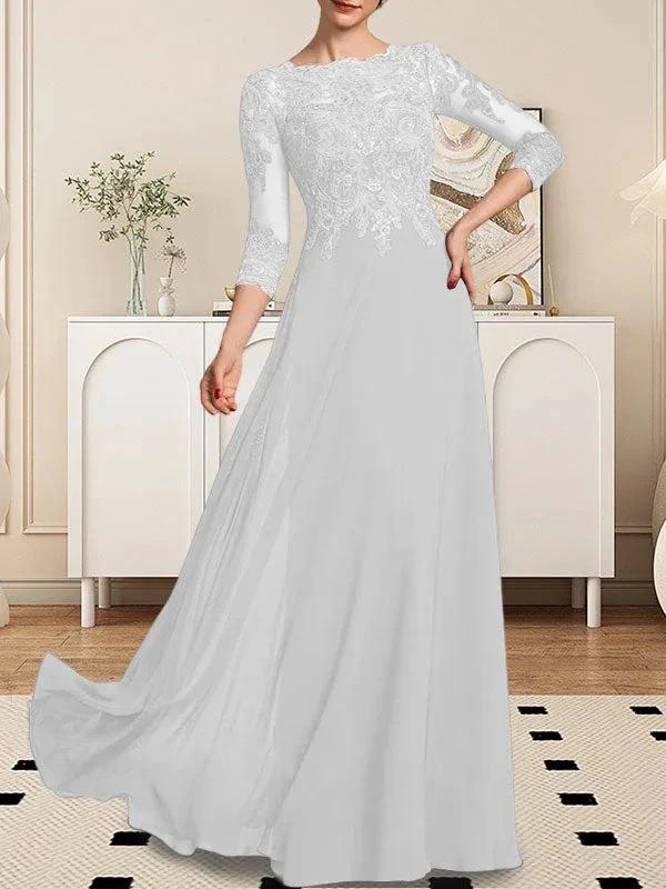A-line Scoop Floor-Length Lace Chiffon Mother of the Bride Dress With Sequins by Dreamylily