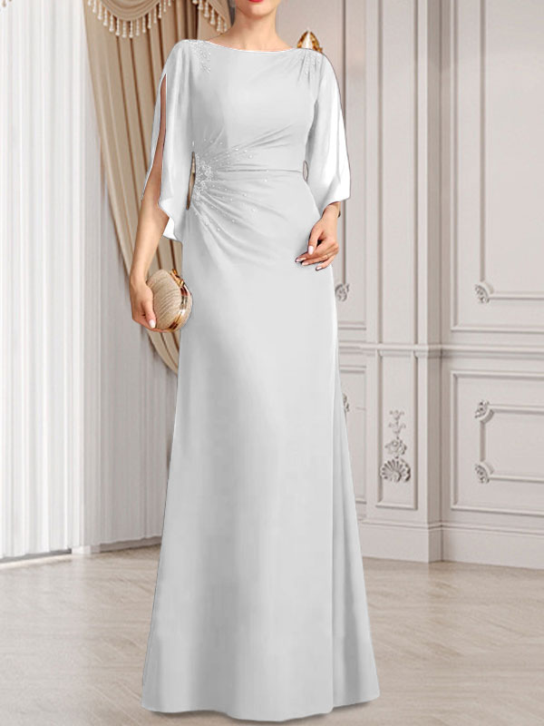 Etui-Linie/Säule U-Ausschnitt Bodenlang Chiffon Kleid für die Brautmutter mit Plissee Perlenbesatz