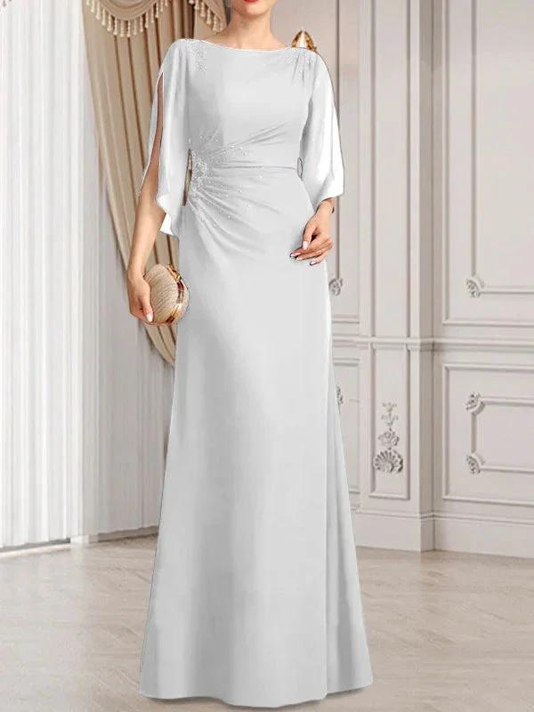 Sheath/Column Scoop Floor-Length Chiffon Mother of the Bride Dress With Pleated Beading by Dreamylily