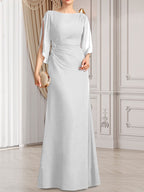 Etui-Linie/Säule U-Ausschnitt Bodenlang Chiffon Kleid für die Brautmutter mit Plissee Perlenbesatz