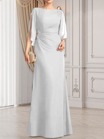 Sheath/Column Scoop Floor-Length Chiffon Mother of the Bride Dress With Pleated Beading