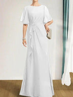 A-line Scoop Floor-Length Chiffon Mother of the Bride Dress With Cascading Ruffles Beading Sequins by Dreamylily