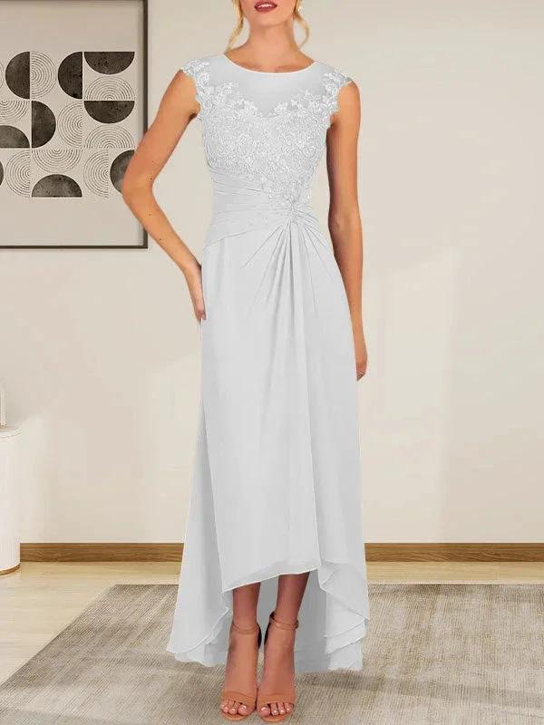 Champagne A-Line Scoop Lace Chiffon Dress by Dreamylily