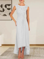 Champagne A-Line Scoop Lace Chiffon Dress by Dreamylily