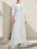 A-line Scoop Illusion Asymmetrical Lace Chiffon Mother of the Bride Dress With Sequins Cascading Ruffles by Dreamylily
