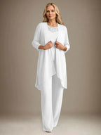 Chiffon Scoop Long Sleeves Mother Of The Bride Pantsuits With Jacket by Dreamylily