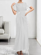 A-line Scoop Ankle-Length Chiffon Mother of the Bride Dress With Beading Pleated by Dreamylily