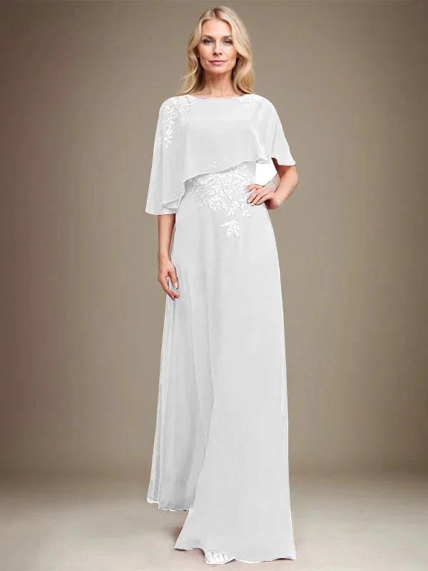 A-line Scoop Floor-Length Chiffon Lace Mother of the Bride Dress With Sequins Beading by Dreamylily