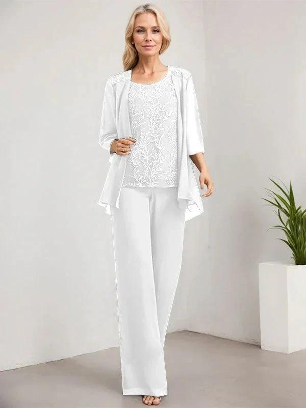 Separates Jumpsuit/Pantsuit Scoop Floor-Length Lace Chiffon Mother of the Bride Dress With Sequins by Dreamylily