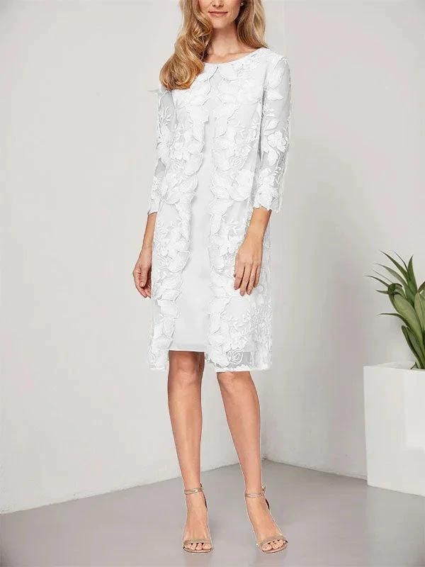 A-line Scoop Knee-Length Chiffon Lace Mother of the Bride Dress With Jacket by Dreamylily