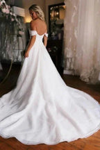 White Off the shoulder High split Wedding Dress by misshow.com