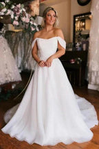 White Off the shoulder High split Wedding Dress by misshow.com