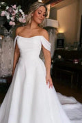 White Off the shoulder High split Wedding Dress by misshow.com