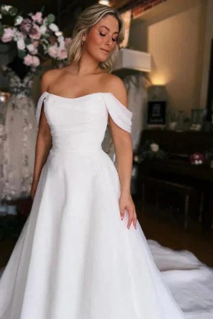 White Off the shoulder High split Wedding Dress by misshow.com