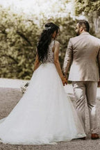 White Princess A-line Tulle Wedding Dress Floor length Bridal Gowns by misshow.com
